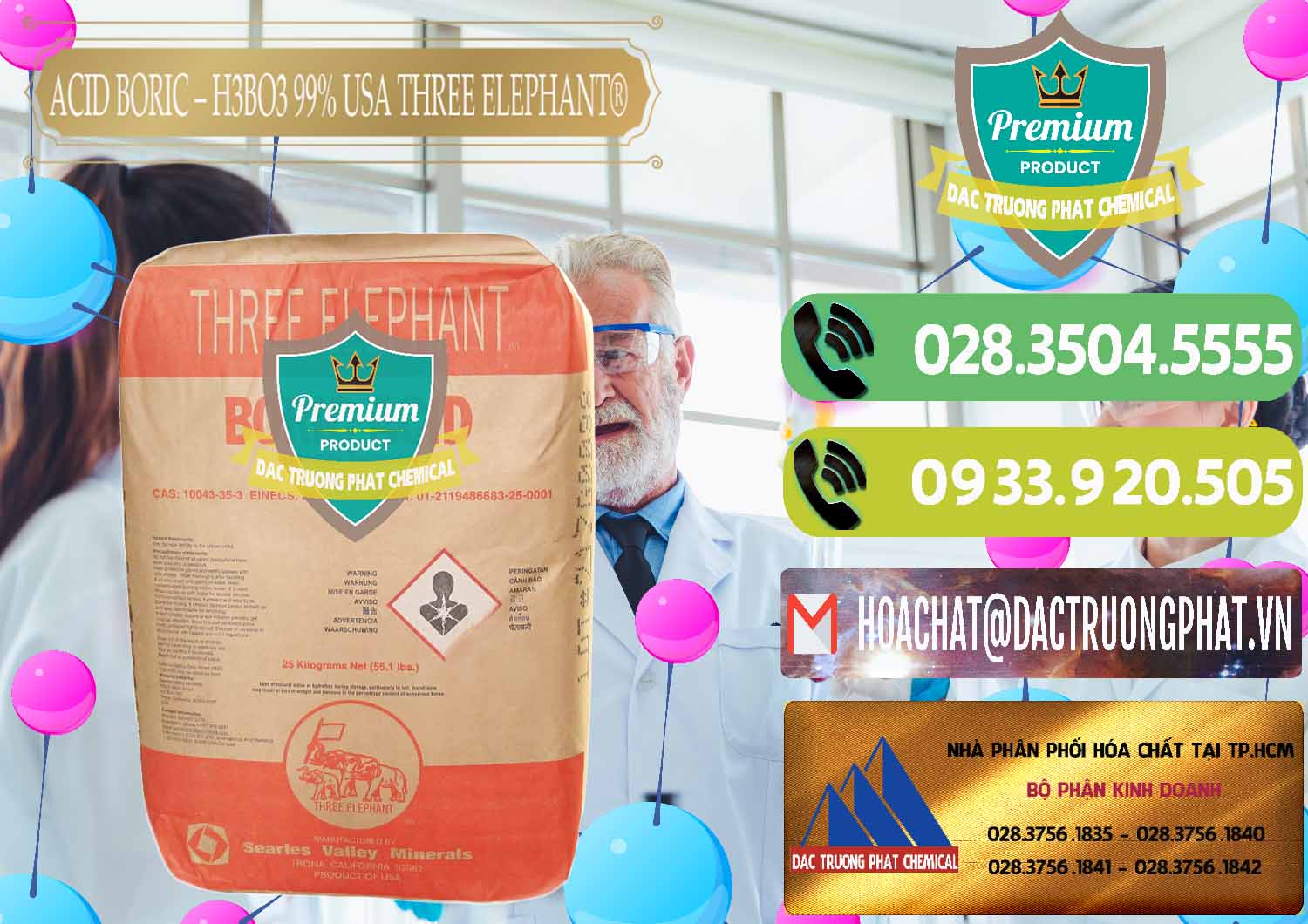 Cty cung ứng và bán Acid Boric – Axit Boric H3BO3 Mỹ USA Three Elephant® - 0005 - Nơi chuyên phân phối và nhập khẩu hóa chất tại TP.HCM - hoachatmientay.vn