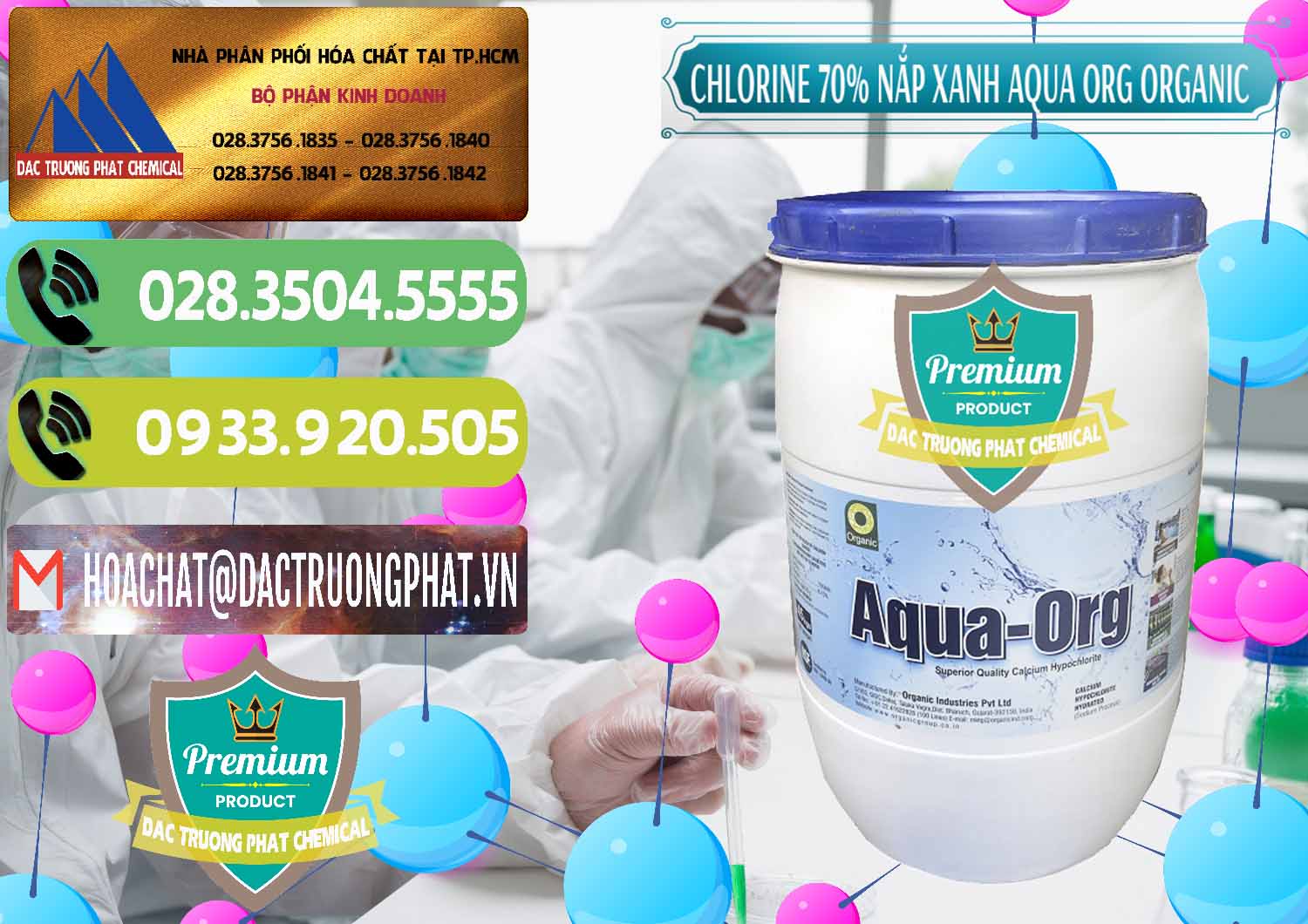 Cty chuyên bán & cung ứng Chlorine – Clorin 70% Thùng Tròn Nắp Xanh Aqua ORG Organic Ấn Độ India - 0247 - Đơn vị chuyên cung cấp & bán hóa chất tại TP.HCM - hoachatmientay.vn