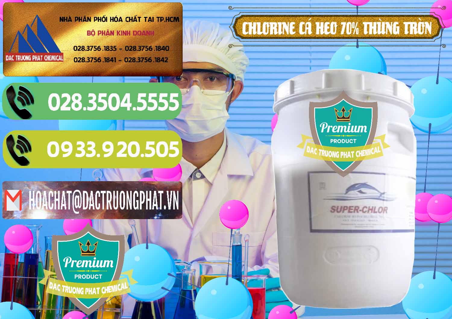 Nhà nhập khẩu - bán Clorin - Chlorine Cá Heo 70% Super Chlor Thùng Tròn Nắp Trắng Trung Quốc China - 0239 - Nhà phân phối và cung cấp hóa chất tại TP.HCM - hoachatmientay.vn
