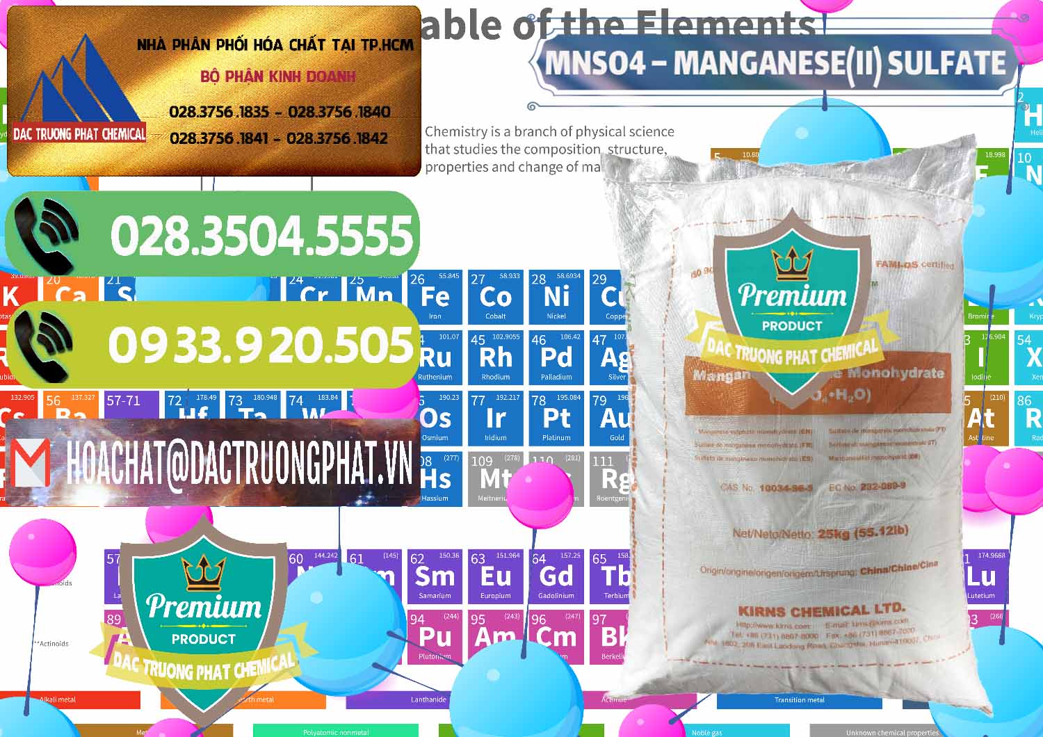 MNSO4 – Manganese (II) Sulfate Kirns Trung Quốc China Cty nhập khẩu - bán MNSO4 – Manganese (II) Sulfate Kirns Trung Quốc China - 0095 - Nơi chuyên cung cấp & bán hóa chất tại TP.HCM - hoachatmientay.vn